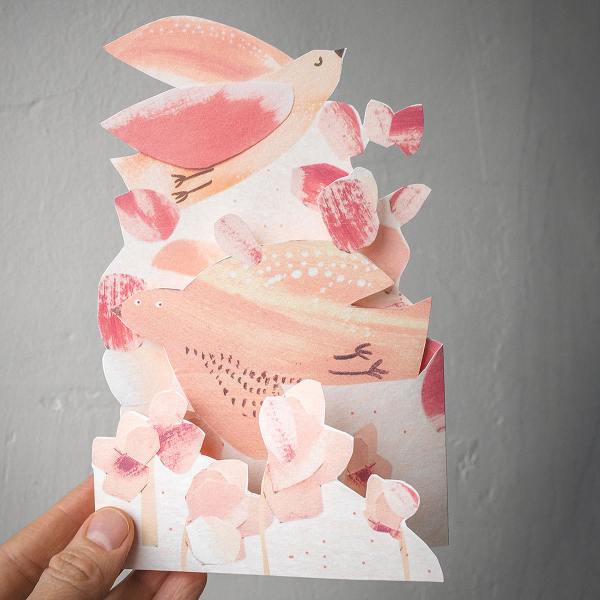kaisu mari klappkarten leporello voegel rosa wunderschoen-gemacht