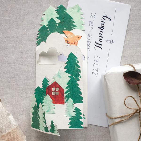 kaisu mari klappkarten leporello karte wald vogel wolken wunderschoen-gemacht