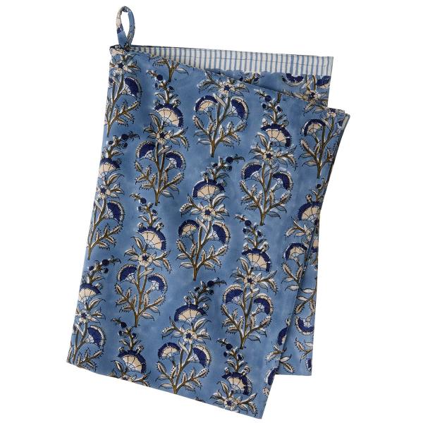 bungalow dk kuechentuch calla atlantic blaue blumen blockprintmuster wunderschoen-gemacht