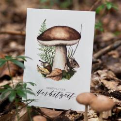 frollein luecke illustrierte postkarten herbstzeit maus pilz wunderschoen-gemacht