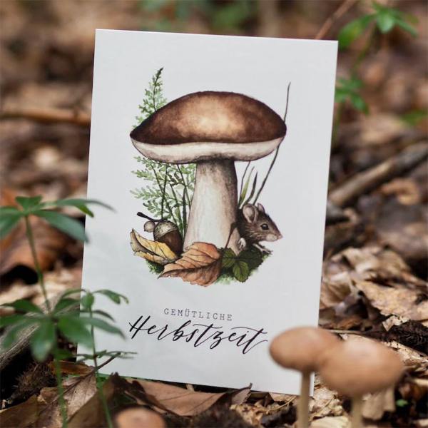frollein luecke illustrierte postkarten herbstzeit maus pilz wunderschoen-gemacht frollein luecke illustrierte postkarten herbstzeit maus pilz wunderschoen-gemacht