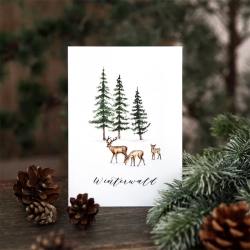 frollein luecke illustrierte weihnachtskarten winterwald rehe baeume wunderschoen-gemacht