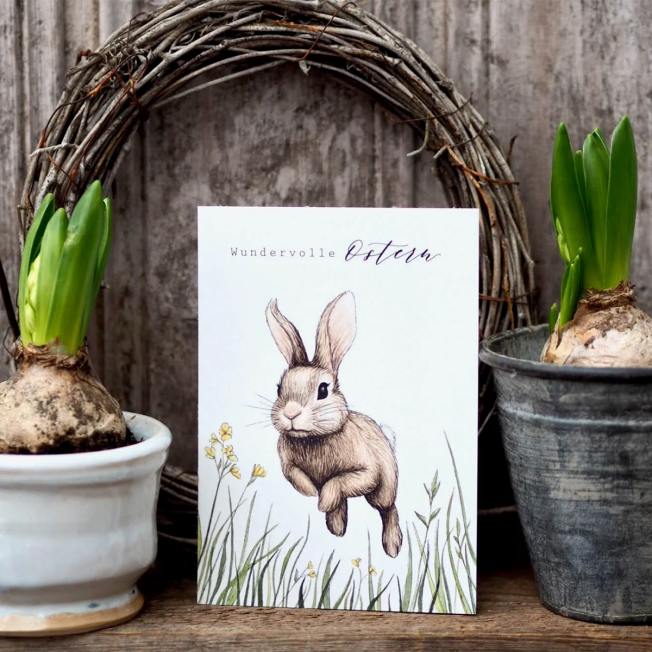 frollein luecke illustrierte osterkarten  osterhasen hoppelhasen wunderschoen-gemacht