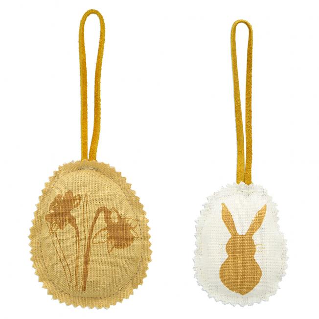 dorothee lehnen anhaenger leinen eier narzisse osterhasen ockergelbe wunderschoen-gemacht