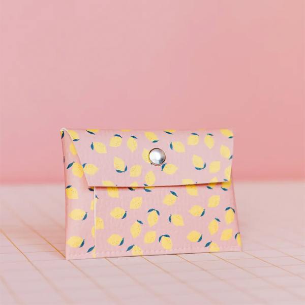 ecke geldbeutel wallet kartenetui rosa zitronen wunderschoen-gemacht
