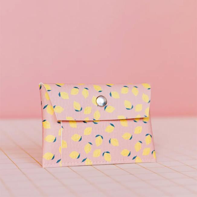 ecke geldbeutel wallet kartenetui rosa zitronen wunderschoen-gemacht