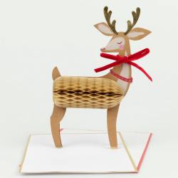meri meri stand up weihnachtskarte honeycomb rentier rote schleife wunderschoen-gemacht