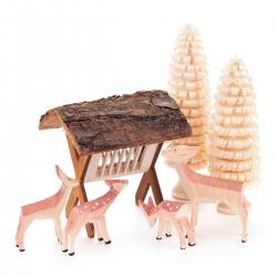 dregeno holz deko rehe bambis handgeschnitzt mit futterraufe wunderschoen-gemacht