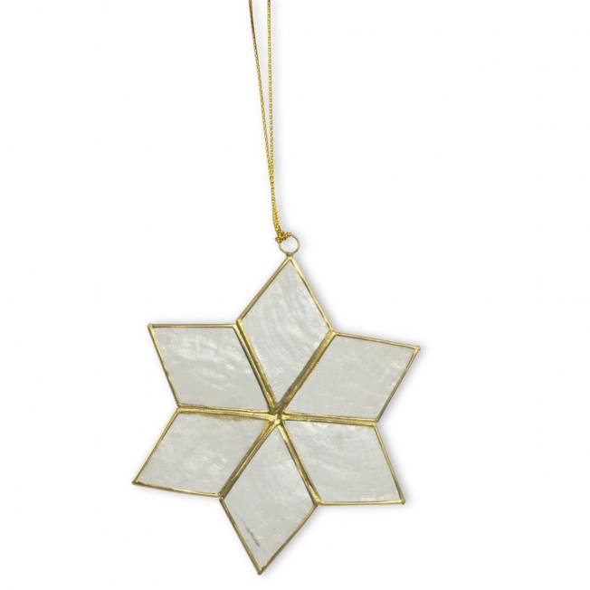 Kinta anhaenger capiz weisser stern schneeflocke golden wunderschoen-gemacht