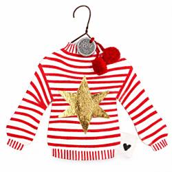 good old friends winterpulli pullover rot weiss gestreifter goldener stern wunderschoen-gemacht